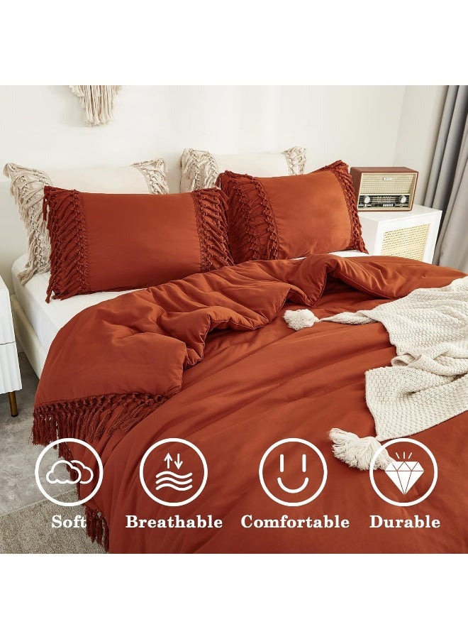 Andency Queen Comforter Set Burnt Orange, 3 Pieces Boho Terracotta Lightweight Fall Bedding Comforter Sets, Tassel Rust Bed Set (90x90In Comforter & 2 Pillowcases) - Image 2